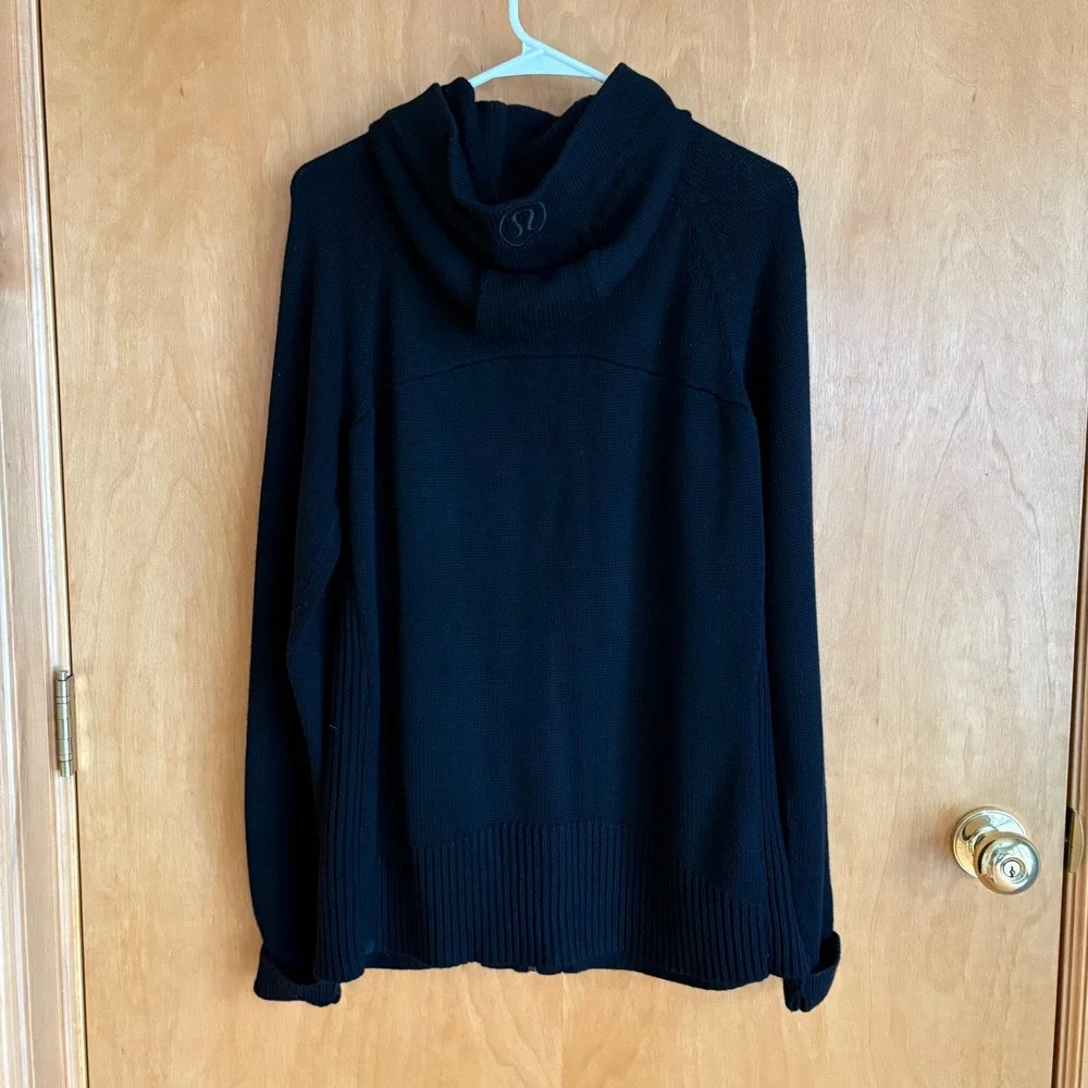 Lululemon‎ Knit Full Zip Hoodie Women Black Cashmere Blend Ribbed Sweater